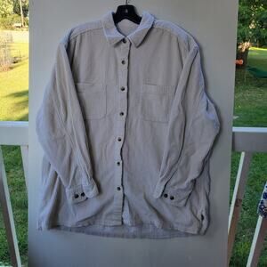Eddie Bauer Cream Corduroy Shacket Button Up Shirt Women's XL Heavy Cotton